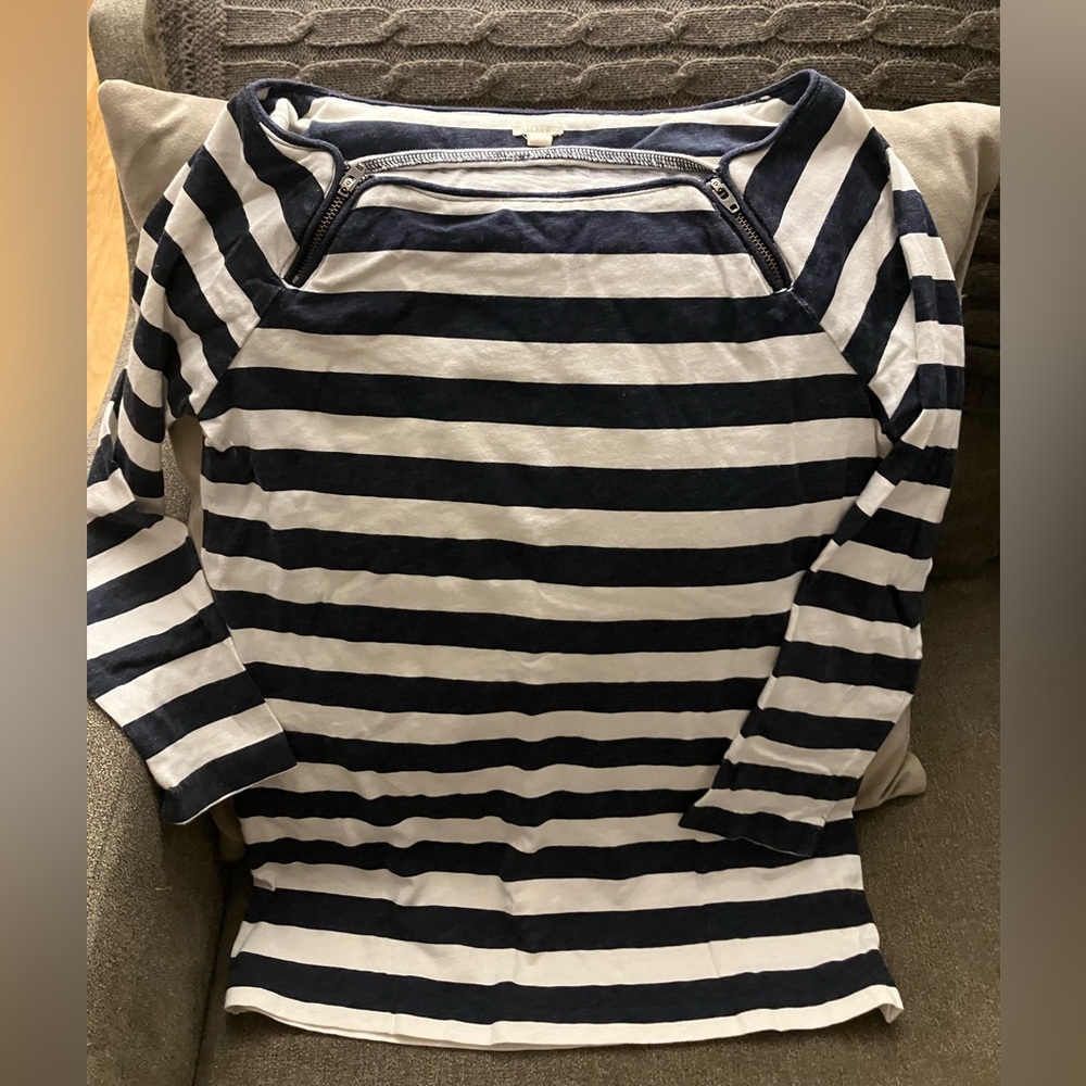 J. Crew Navy and White Striped Long Sleeve Top